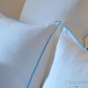 Taie d'oreiller lin lavé blanc bourdon turquoise