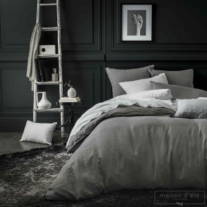 Mid grey stone washed linen comforter cover