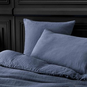 Taie d'oreiller lin stone washed bleu nuit