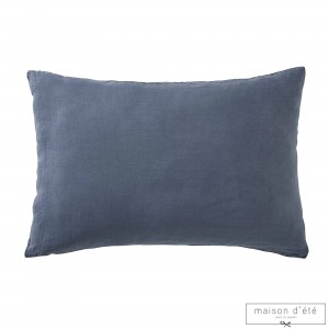 Taie d'oreiller lin stone washed bleu nuit