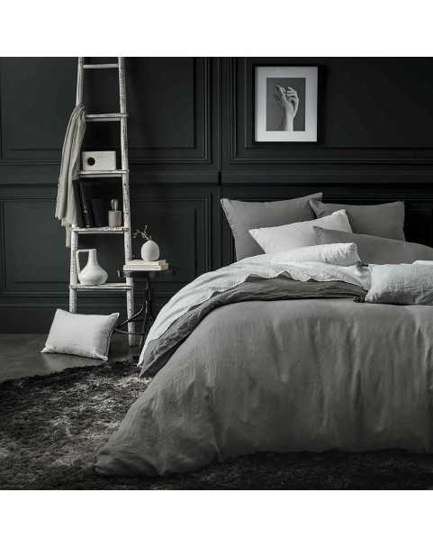 Drap housse lin stone washed gris souris