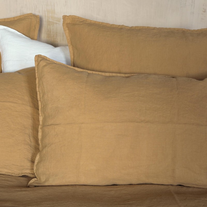 Camel washed linen pillowcase