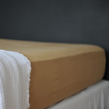 Camel washed linen fitted sheet