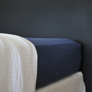 Night blue cotton Gauze Fitted Sheet