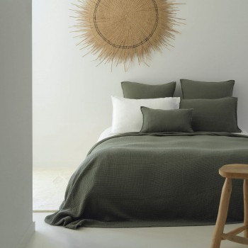 MARSEILLE BEDCOVER IN KAKI COTTON GAUZE
