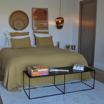 Tino Waffle Cotton and Linen Bedspread in Curry