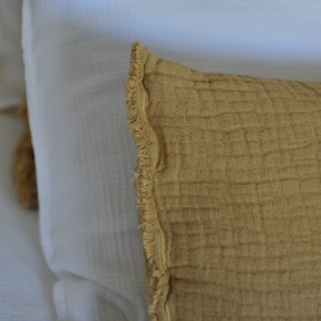 Housse de coussin Tino curry coton et lin gaufré