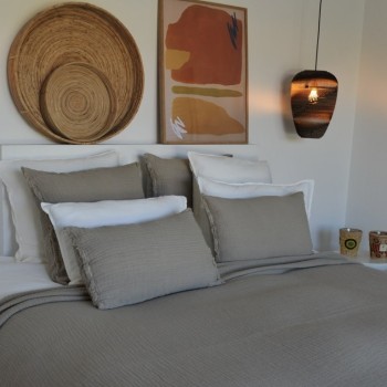 Tino Cappuccino Embossed Linen and Cotton Cushion Cover, 65x65 cm