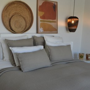Tino Cappuccino Embossed Linen and Cotton Cushion Cover, 65x65 cm