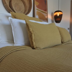 Tino Waffle Cotton and Linen Bedspread in Curry