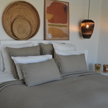 Housse de coussin Tino lin et coton Gaufré Cappuccino