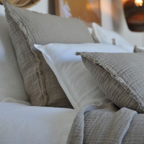 Tino Cappuccino Embossed Linen and Cotton Cushion Cover, 65x65 cm