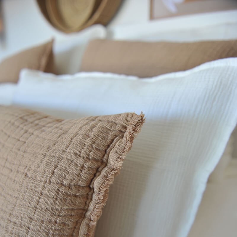 Housse de coussin Tino lin et coton Gaufré Cannelle