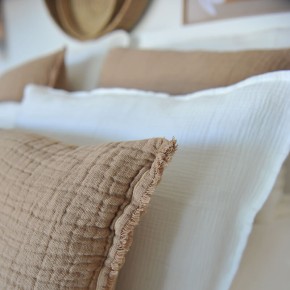 Housse de coussin Tino lin et coton Gaufré Cannelle