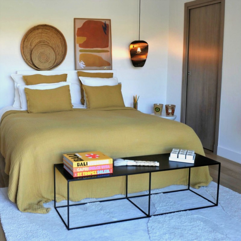 Tino Waffle Cotton and Linen Bedspread in Curry