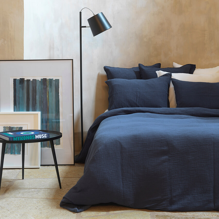 Housse de couette Gaze de coton Bleu nuit